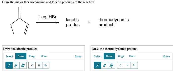 Draw the major thermodynamic and kinetic products of the reaction